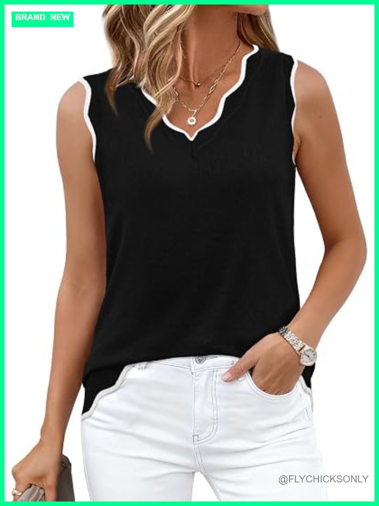 Sleeveless Summer Tank Top V-Neck Lightweight Knit Business Casual Outfits